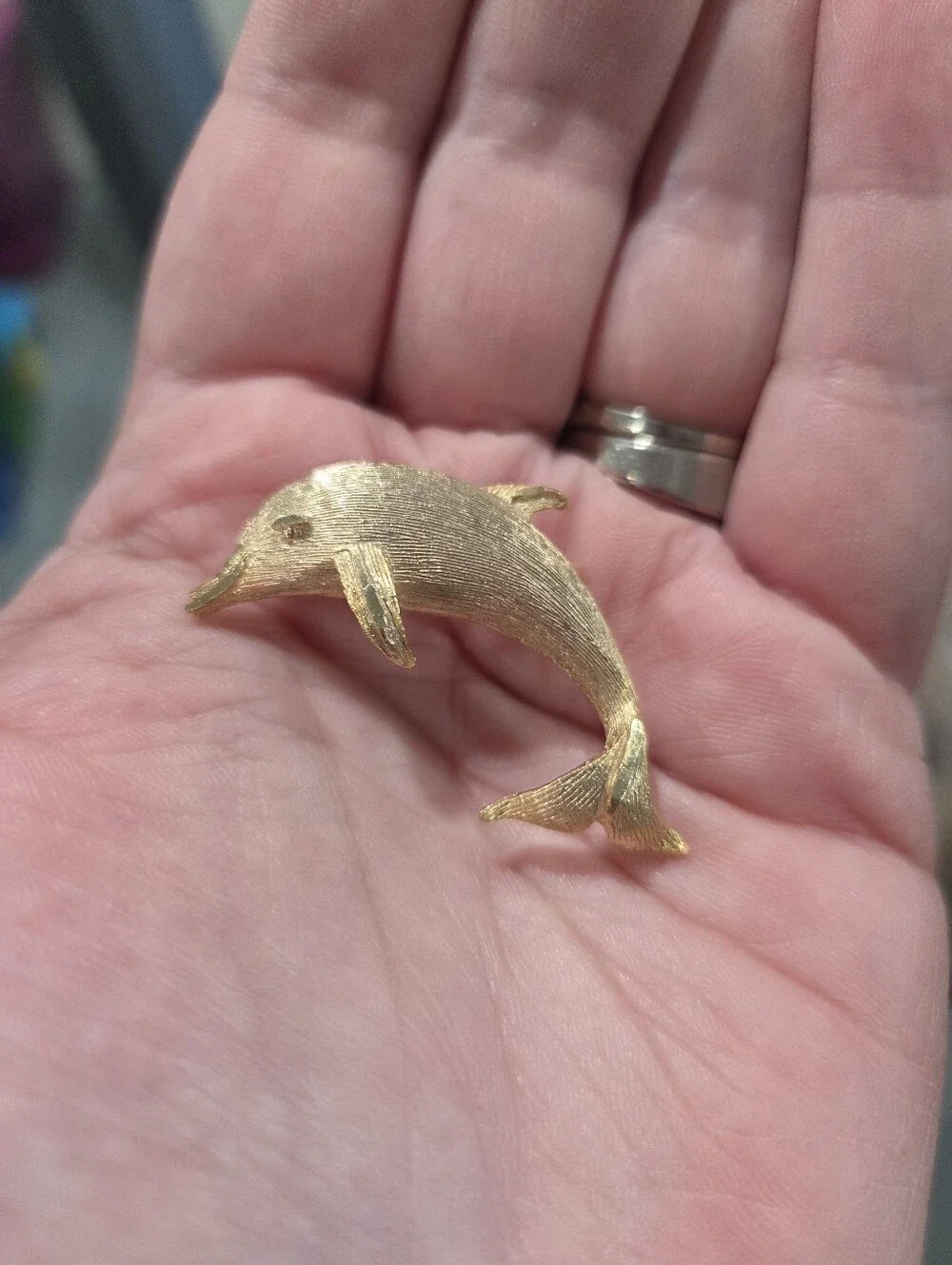 Vintage Gold Tone Dolphin Textured Brooch Pin